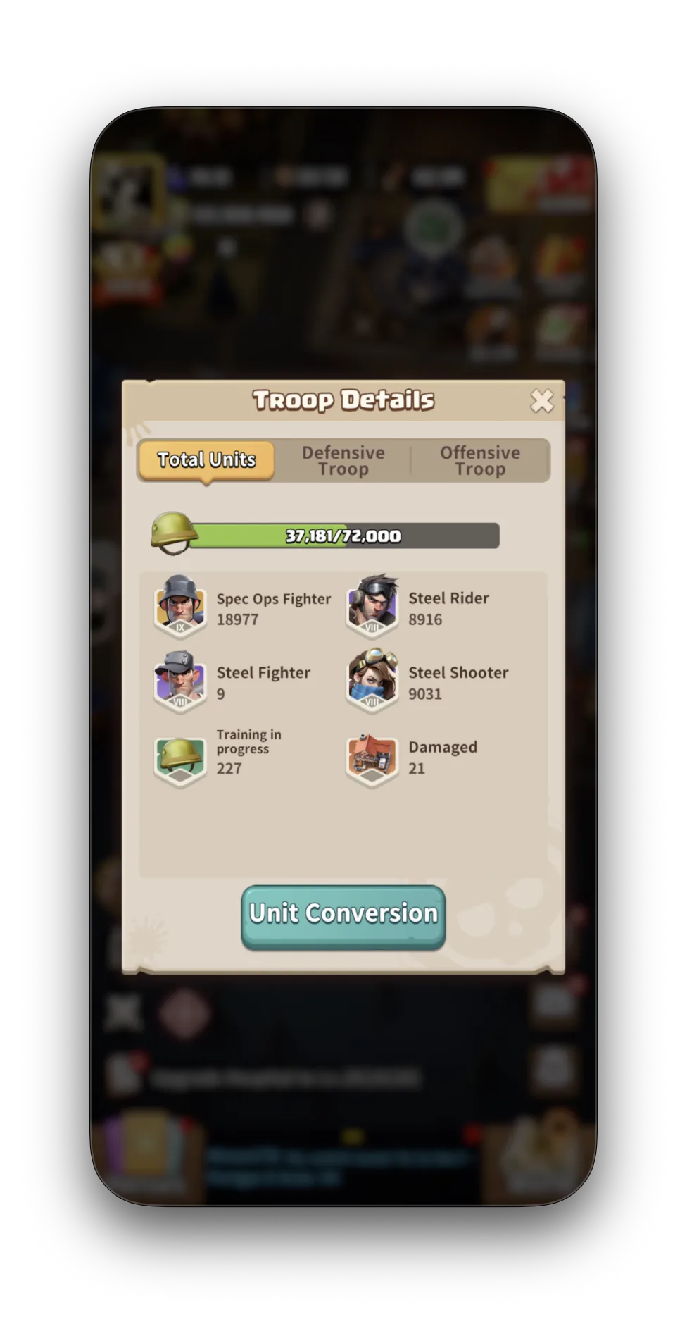 Troop Details — CK's actual troop makeup at S497